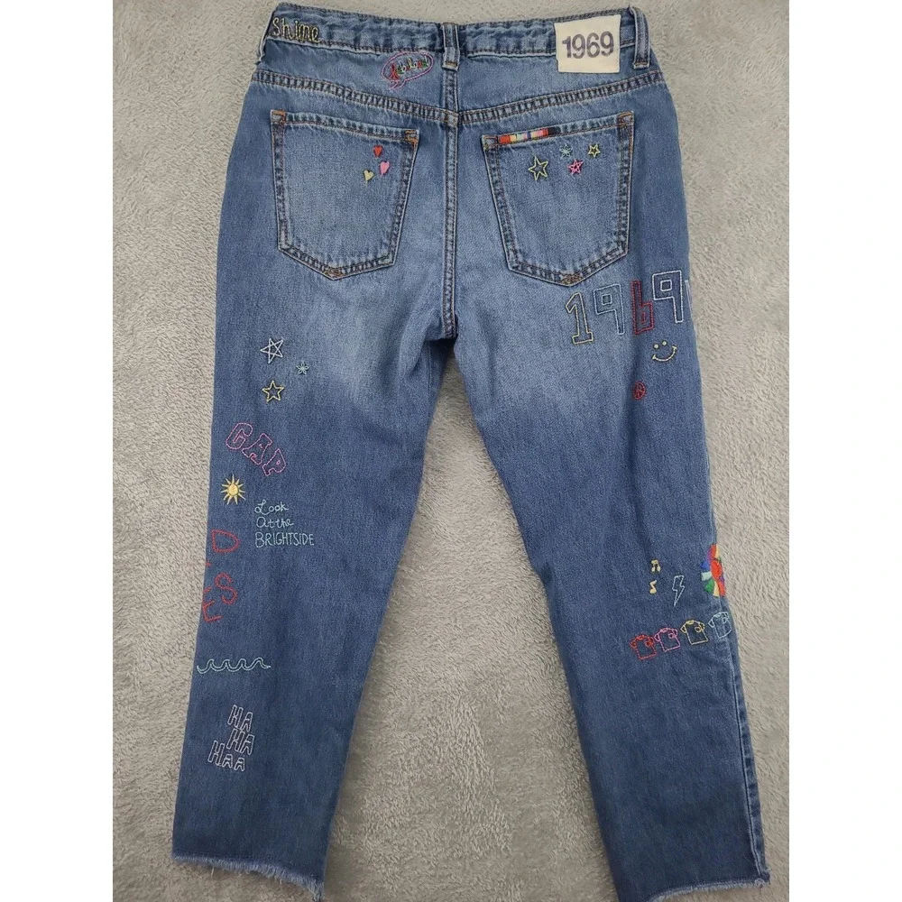 GAP Kids 1969 Grils Jeans Sz‎ 14R  Embroidered Ankle 50th Anniversary